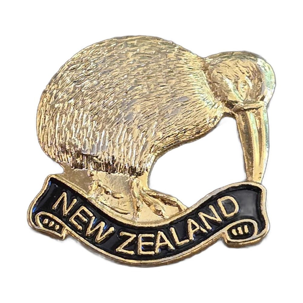 New Zealand Kiwi Bird National Symbol Gold Tone Enamel Lapel Vest Hat Pin J7